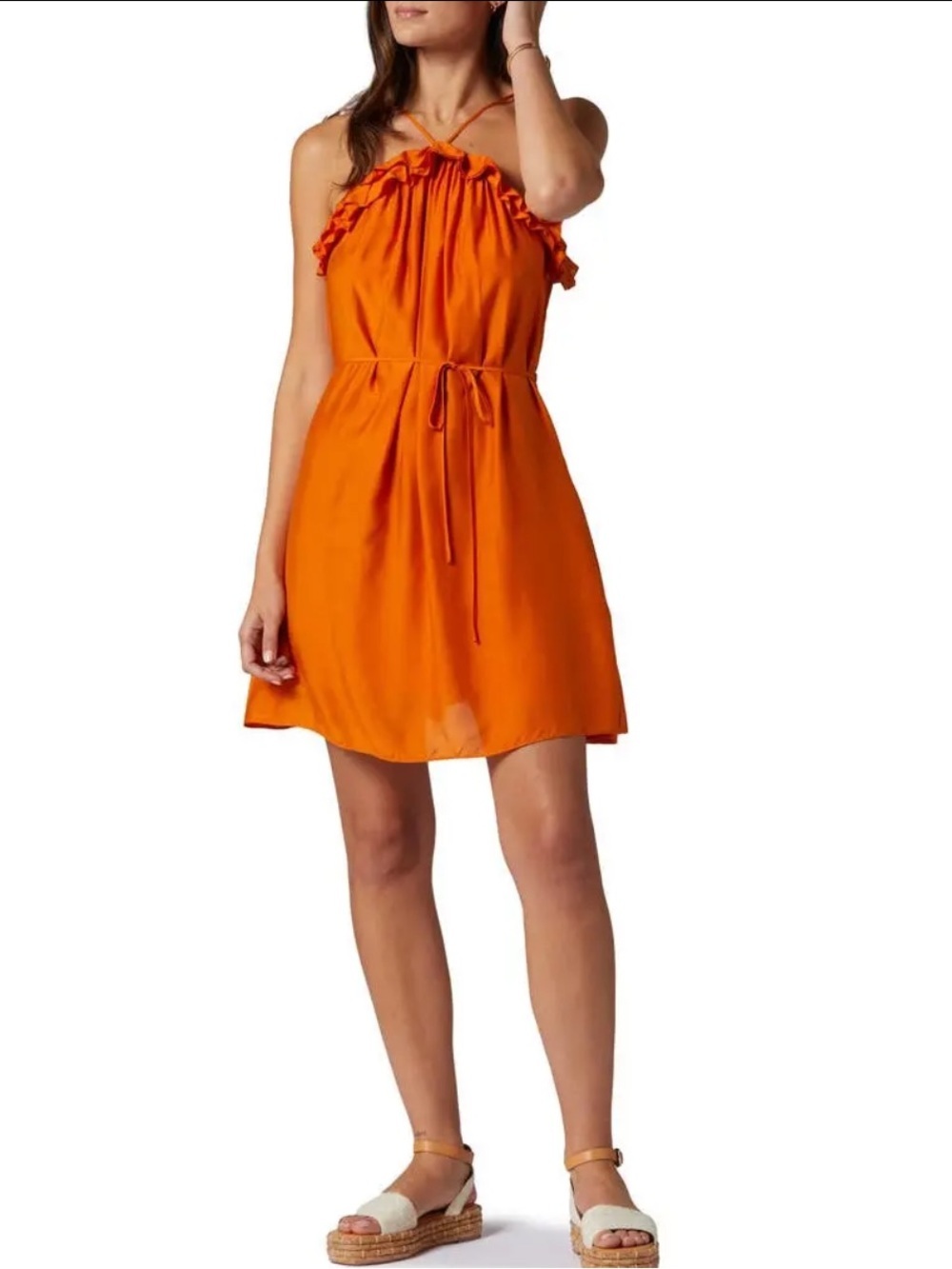 Joie Uma Hawaiian Sunset Silk Blend Ruffle Halter Mini Dress XXS NWT